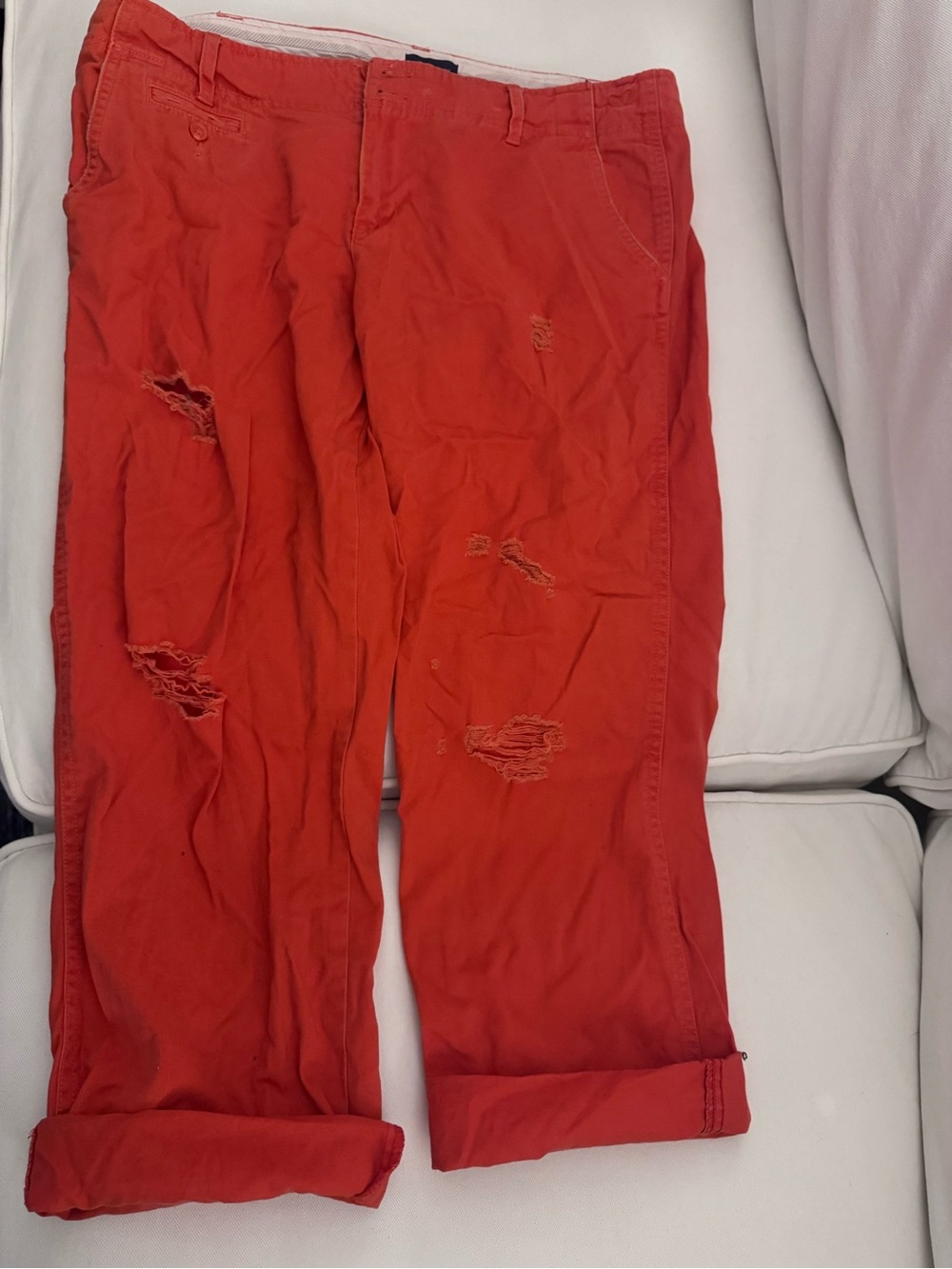 American Eagle Outfitters Red Distressed Cropped Pants with Rolled Hems